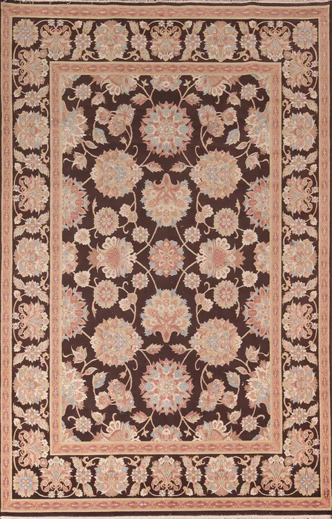 All-Over Brown Floral Kashan Turkish Area Rug 6x10