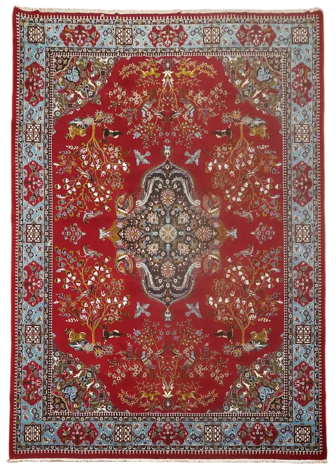 Animals Red Pictorial Kashan Turkish Area Rug 10x13