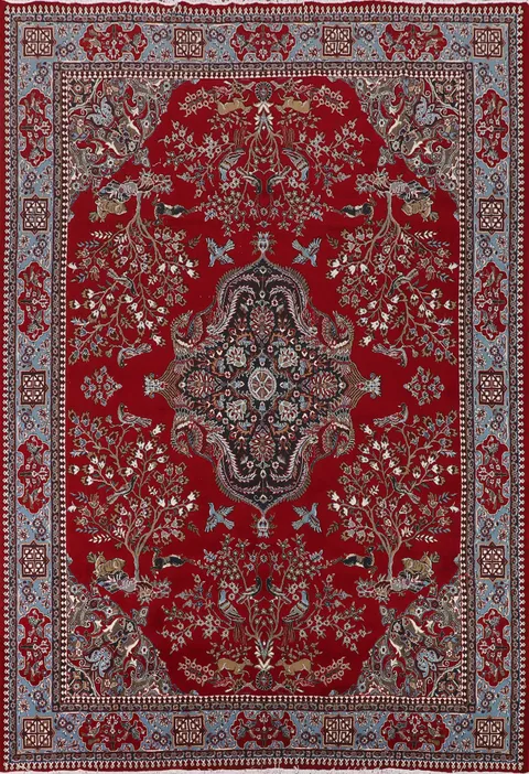 Animals Red Floral Kashan Turkish Area Rug 10x13