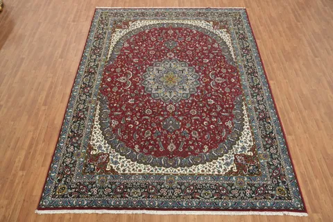 Luxurious Red and Blue Traditional Patterned Rug for Living Spaces 10x13