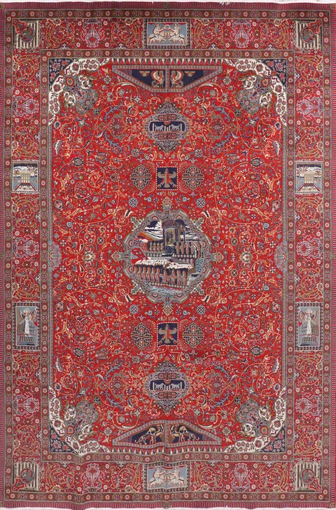 Red Pictorial Animals Kashan Turkish Area Rug 10x13