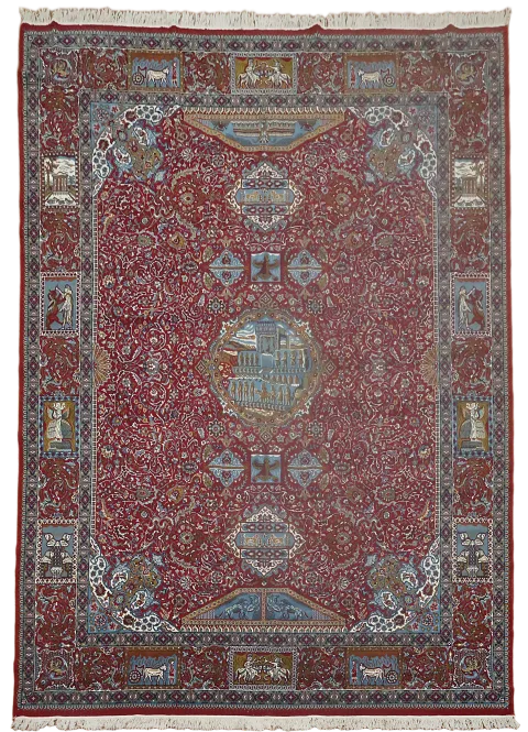Pictorial Red Floral Kashan Turkish Area Rug 10x13