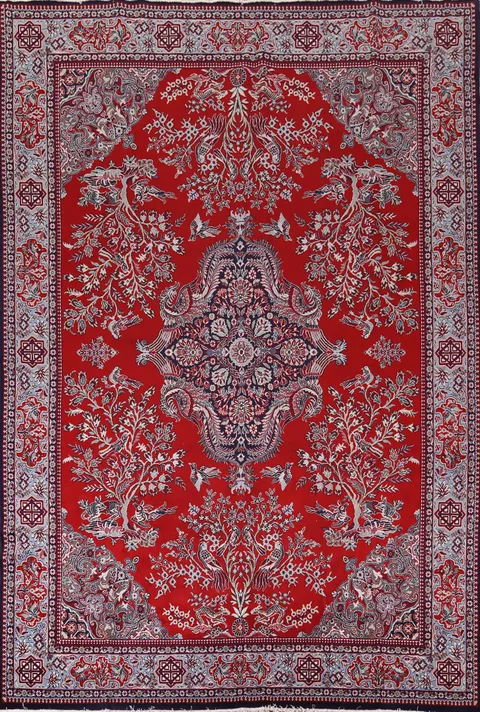 Animals Red Floral Kashan Turkish Area Rug 10x13