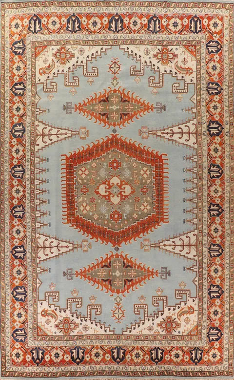 Light Blue & Orange Viss Oriental Large Rug 12x18