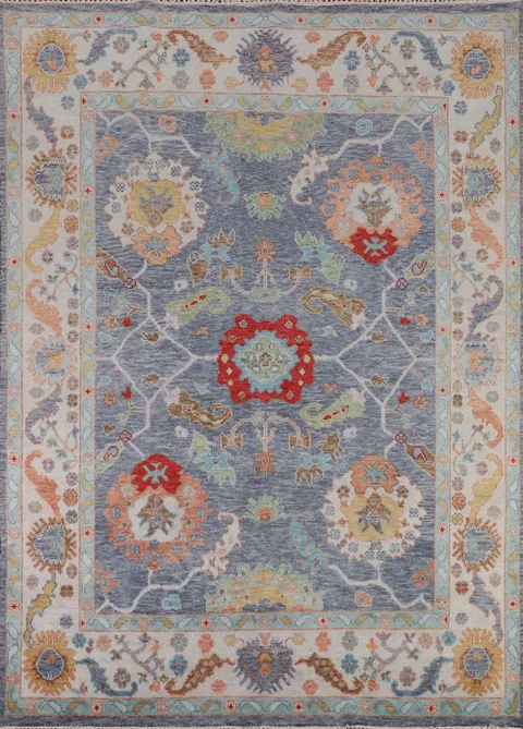 All-Over Blue Floral Oushak Indian Area Rug 8x10