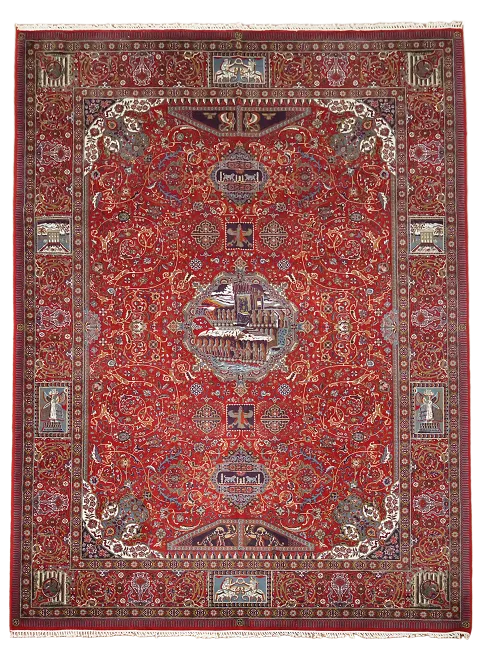 Pictorial Red Floral Kashan Turkish Area Rug 10x13