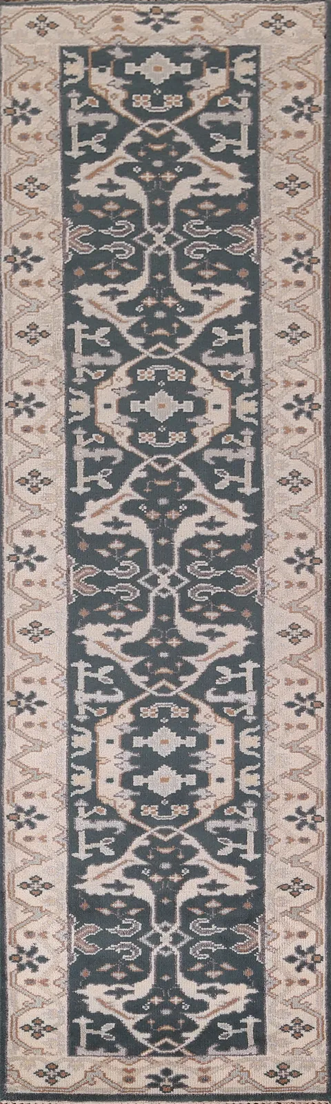 Handmade Green Oushak Indian Runner Rug 2x12
