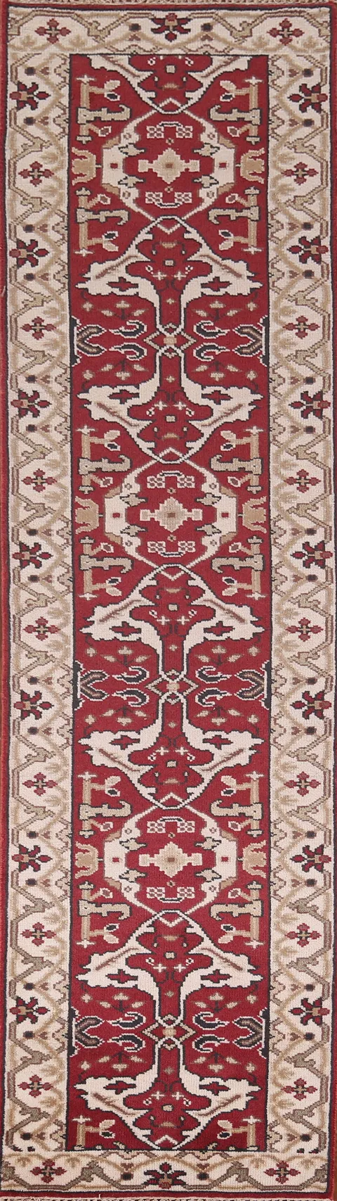 Red & Ivory Wool Oushak Oriental Runner Rug 3x11