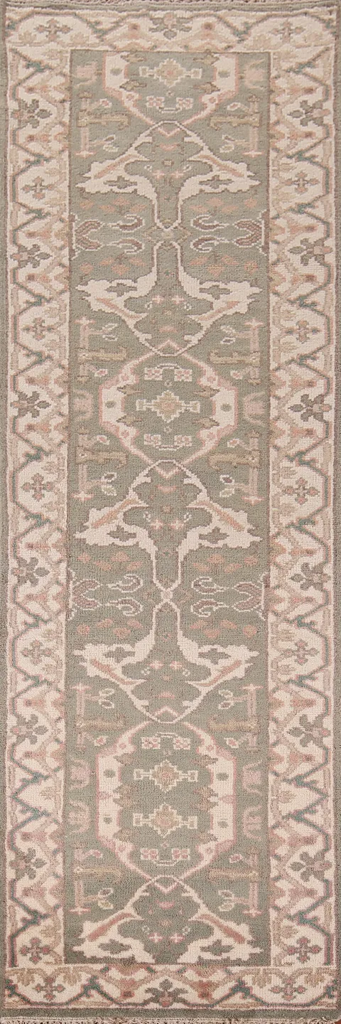 Handmade Green Oushak Oriental Runner Rug 3x10