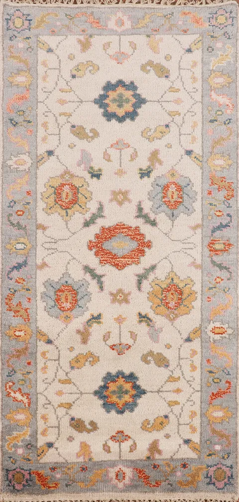 All-Over Floral Ivory Oushak Indian Accent Rug 3x6