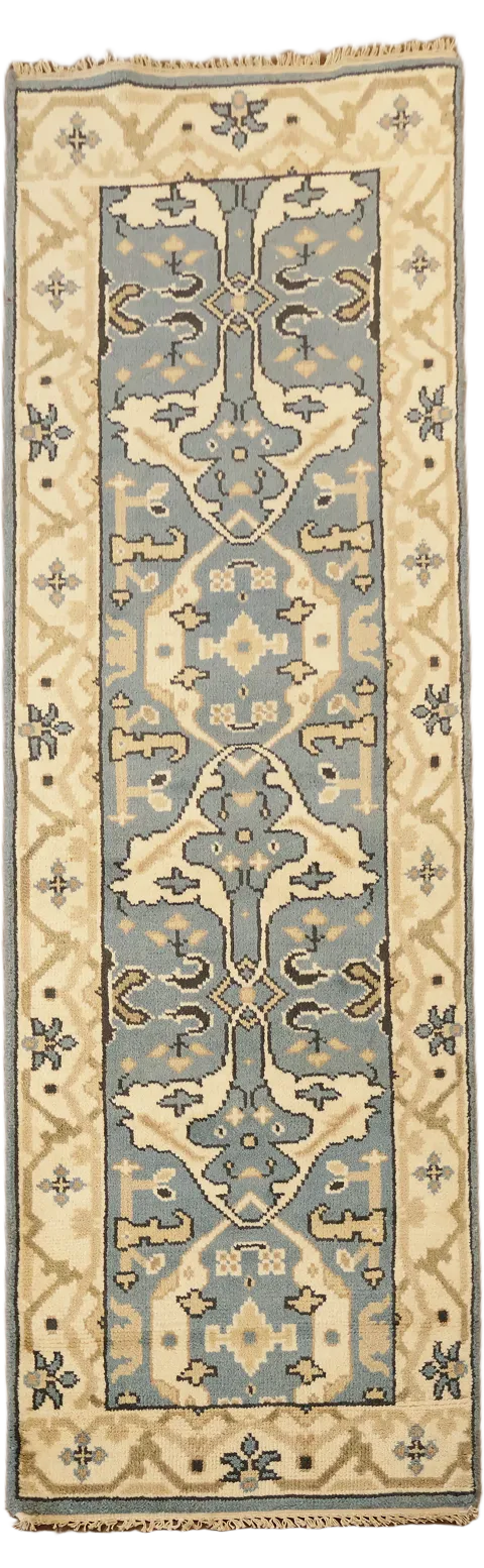 Handmade Blue Oushak Indian Runner Rug 3x8