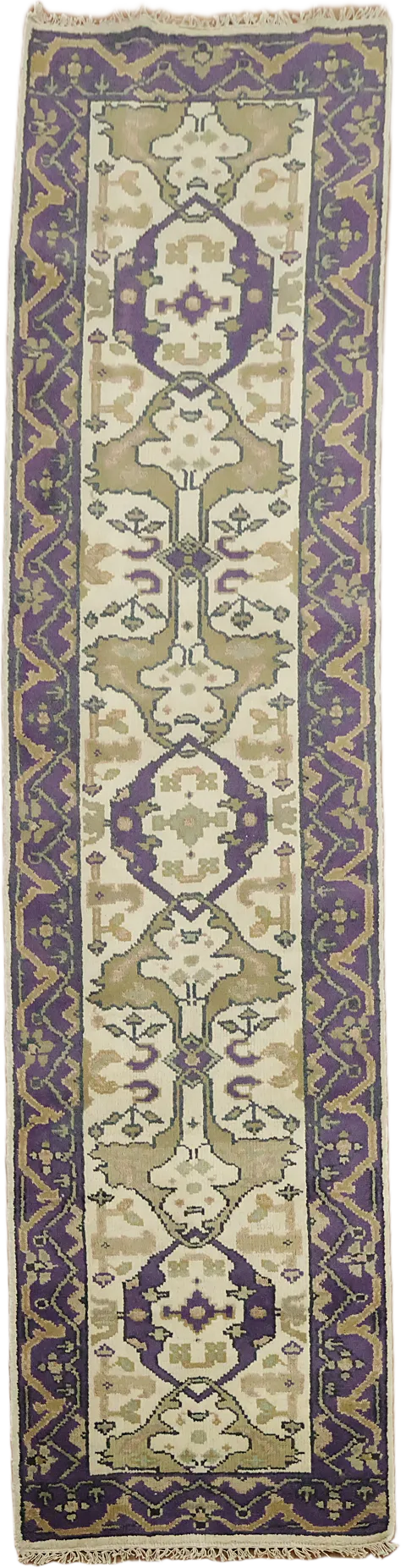 Ivory & Purple Oushak Indian Runner Rug 3x10