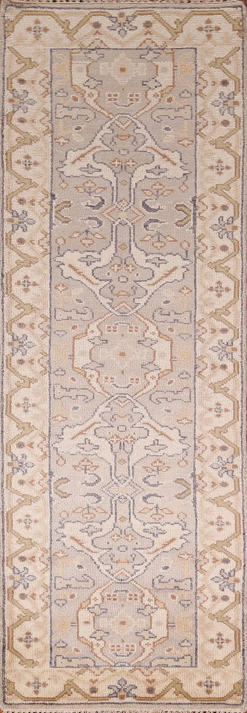 All-Over Ivory & Beige Oushak Indian Runner Rug 3x10