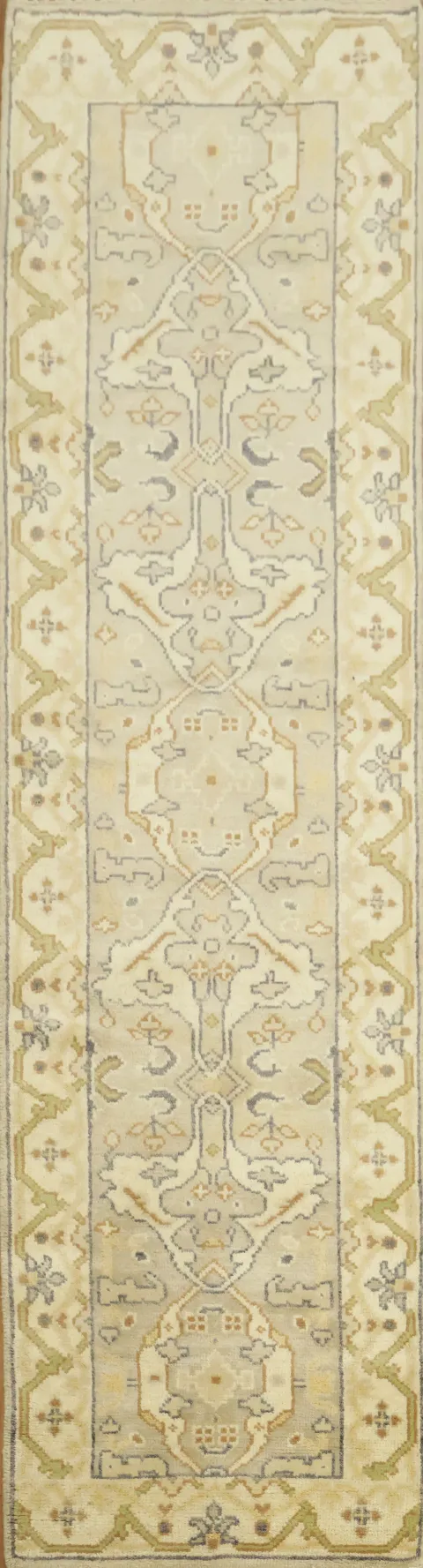 All-Over Ivory & Beige Oushak Indian Runner Rug 3x10