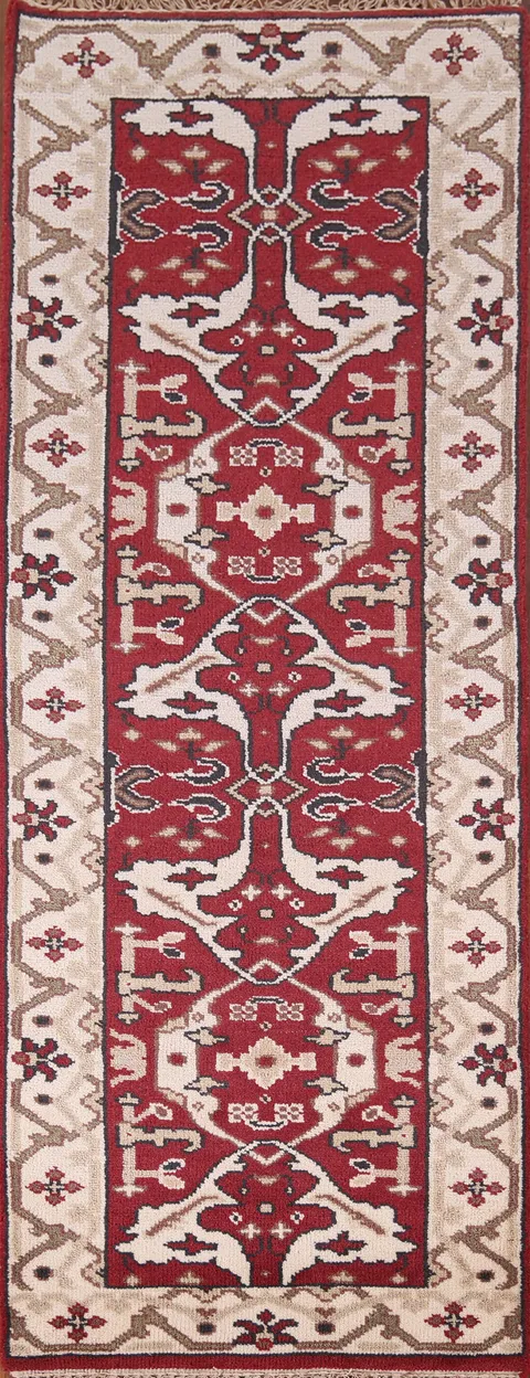 Red Wool Handmade Oushak Oriental Runner Rug 3x8
