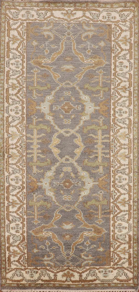 All-Over Gray & Ivory Oushak Indian Foyer Rug 3x6