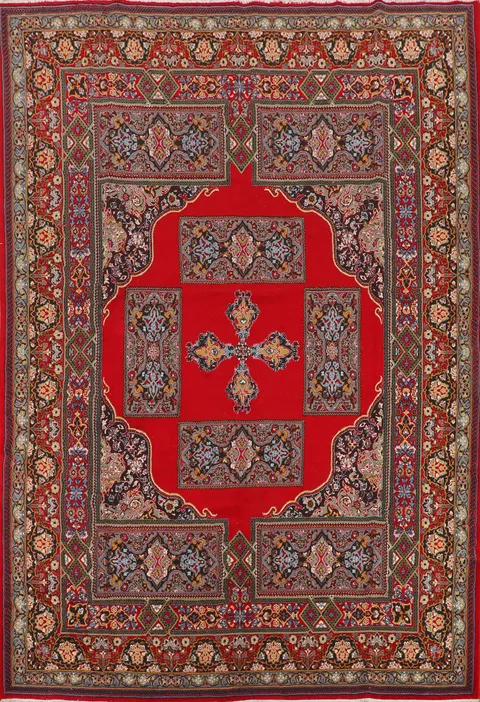 Red Geometric Tabriz Turkish Area Rug 10x13