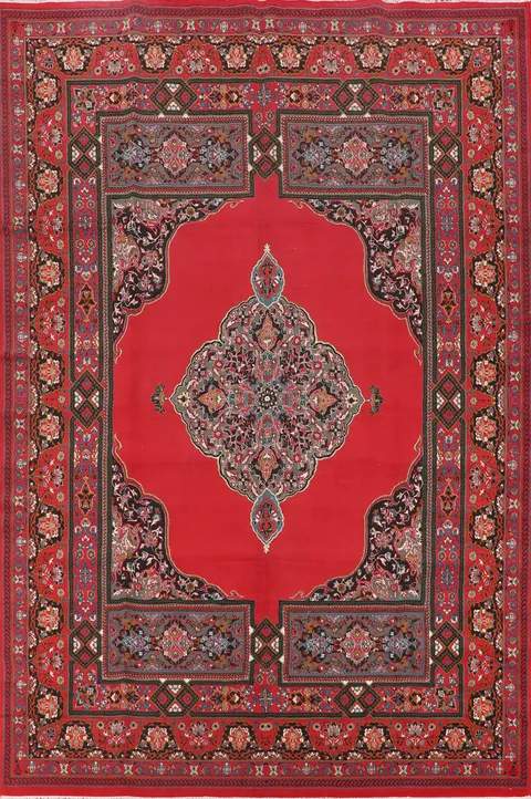 Geometric Red Tabriz Turkish Area Rug 10x13