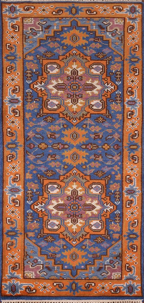 Blue & Orange Geometric Kazak Oriental Rug 3x6