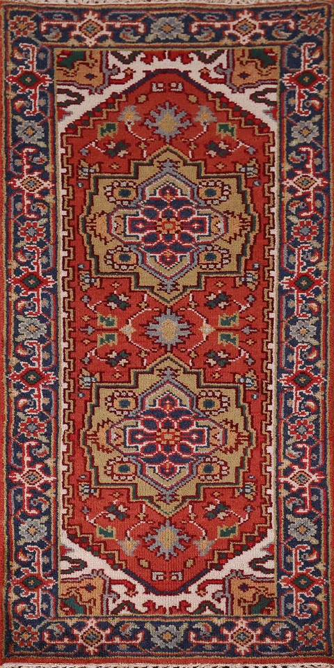 Orange Geometric Heriz Serapi Oriental Rug 3x6