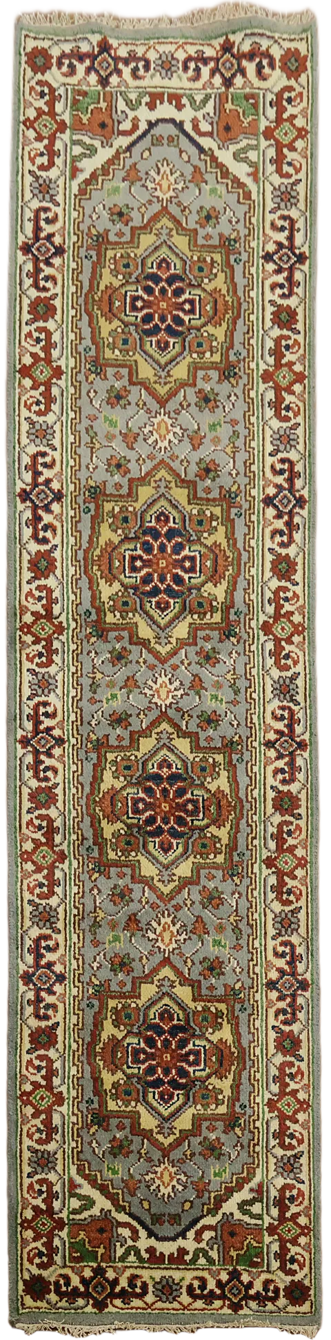 Geometric Gray Heriz Serapi Indian Runner Rug 3x10
