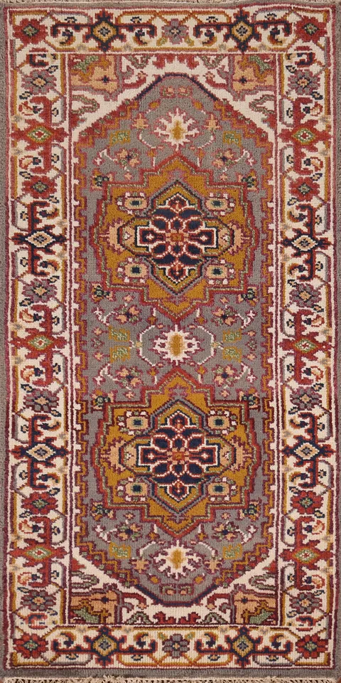Gray Geometric Heriz Serapi Oriental Rug 3x6