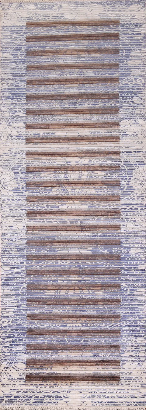 Striped Abstract Oriental Runner Rug 3x10
