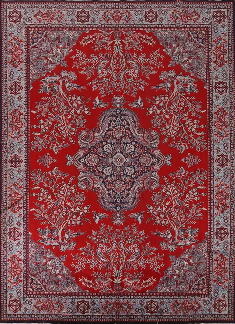 Animals Red Floral Kashan Turkish Area Rug 10x13