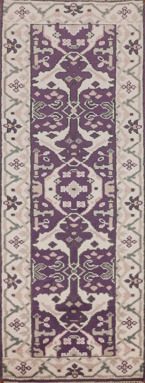 Purple & Ivory Oushak Indian Runner Rug 3x8