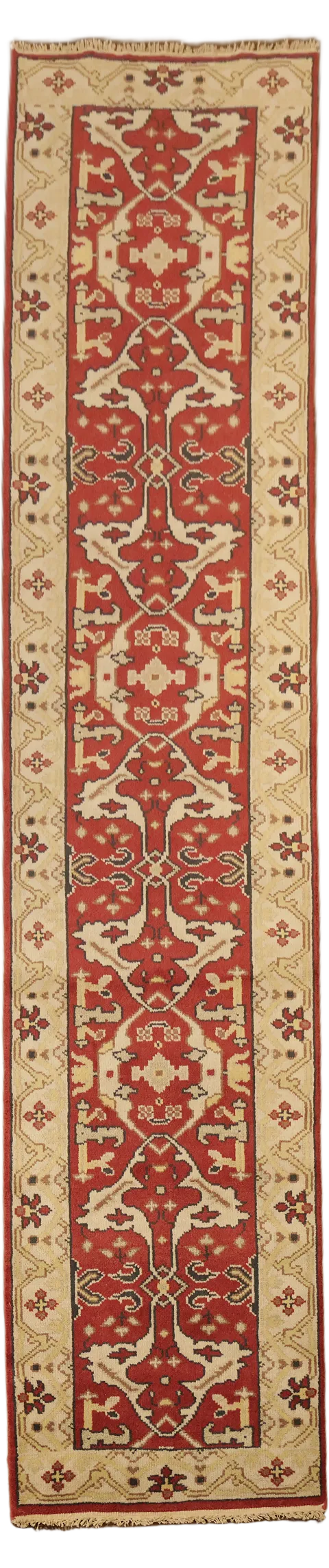 Handmade Red Wool Oushak Indian Runner Rug 2x12