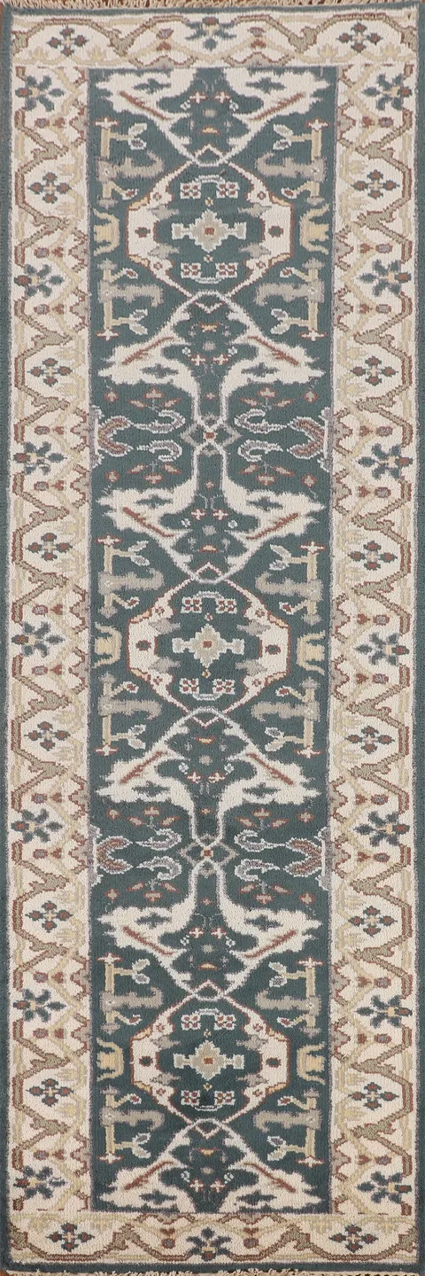 Green & Ivory Wool Oushak Oriental Runner Rug 3x10