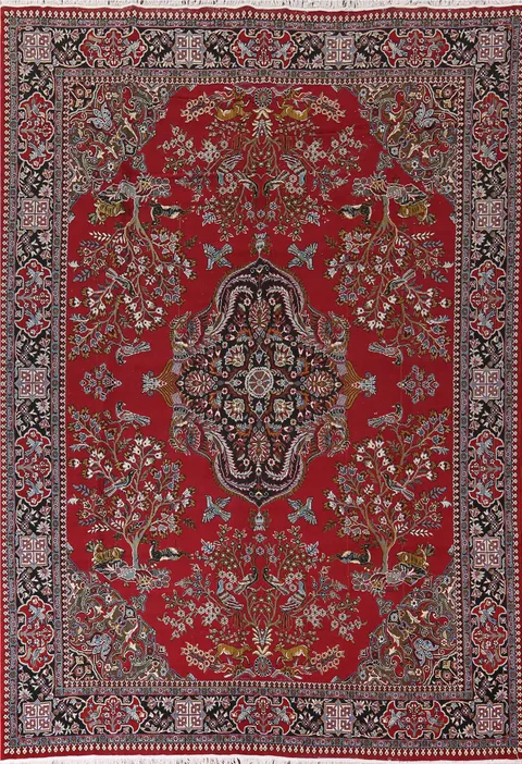 Animals Red Floral Kashan Turkish Area Rug 10x13