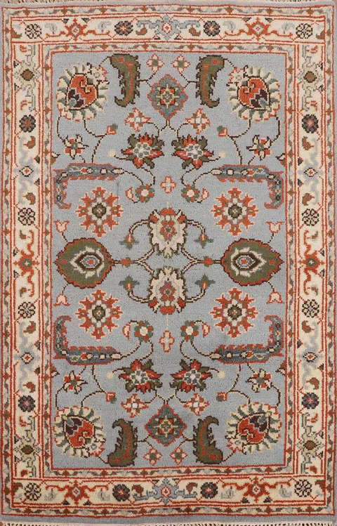 Light Blue Floral Oushak Oriental Rug 4x6