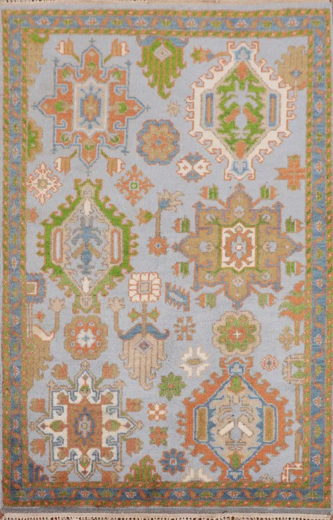 Light Blue Geometric Oushak Oriental Rug 4x6