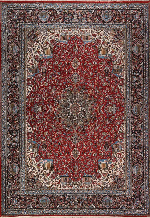 Red Traditional Kashan Turkish Area Rug 10x13
