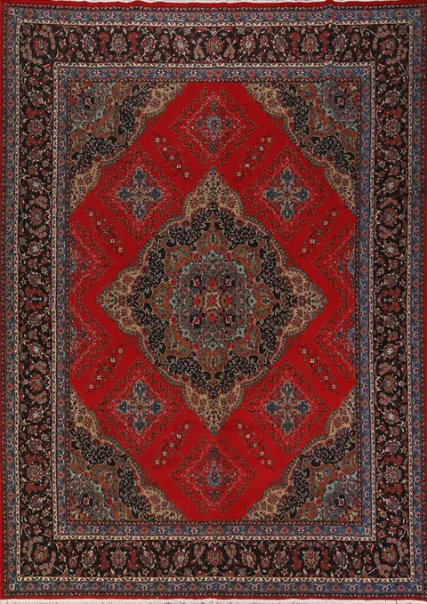 Geometric Red Kashan Turkish Area Rug 10x13