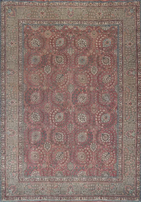 Vintage Pink Floral Tabriz Persian Area Rug 10x13