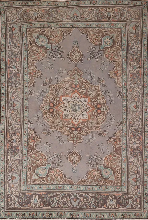 Distressed Wool Gray Tabriz Persian Area Rug 6x10