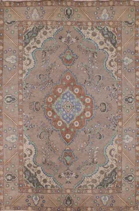 Overdyed Wool Vintage Tabriz Persian Area Rug 6x9