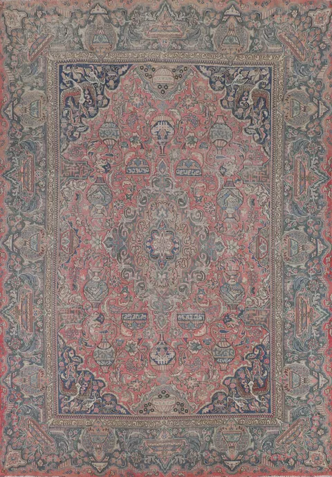 Animals Pink Wool Kashmar Persian Area Rug 9x13