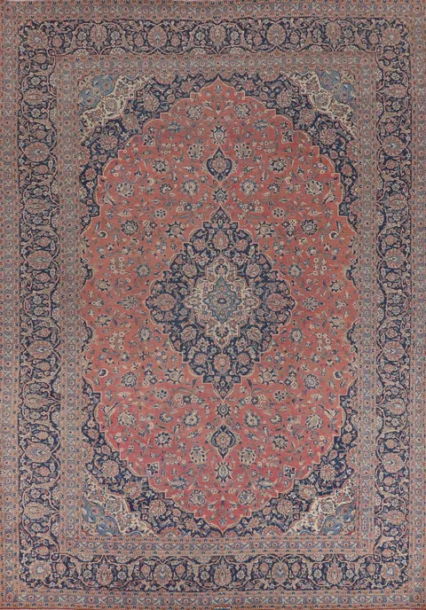 Traditional Pink Kashan Large Persian Rug 10x14