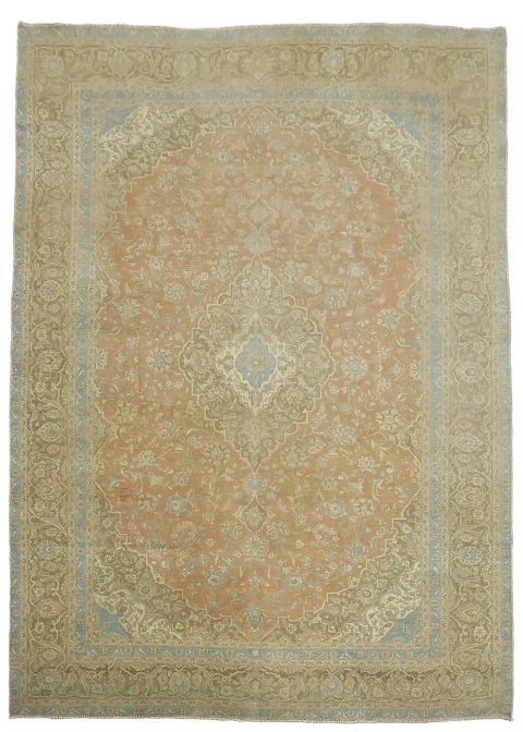 Orange Wool Handmade Kashan Persian Area Rug 10x13