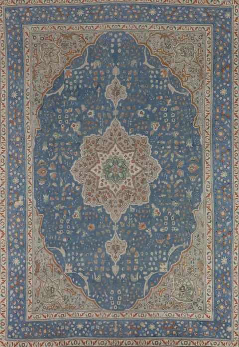 Handmade Blue Floral Tabriz Persian Area Rug 9x12