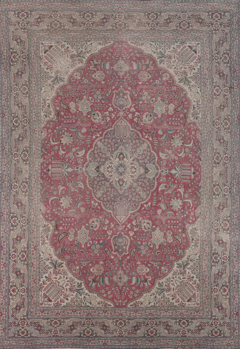 Pink Medallion Vintage Tabriz Persian Area Rug 9x13