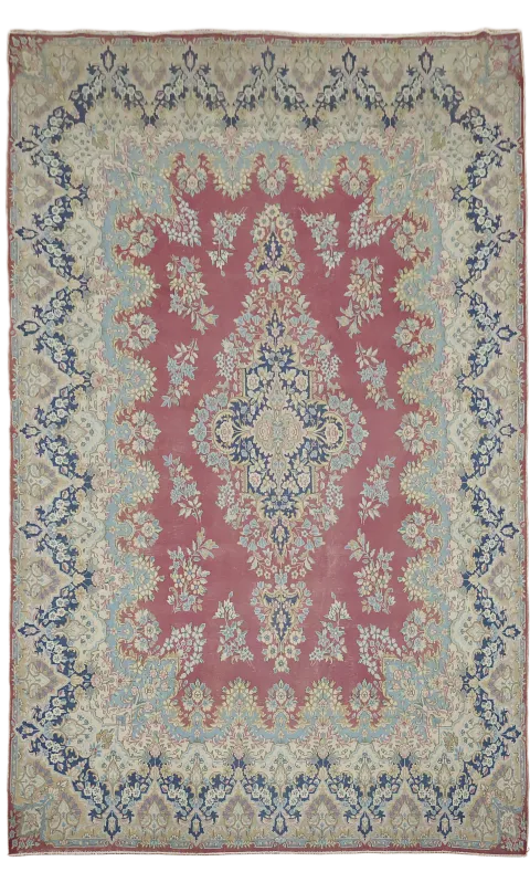 Vintage Dark Pink Traditional Floral Kerman Persian Large Rug 10x16