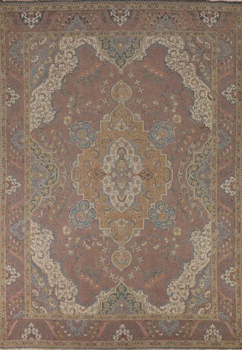 Brown Floral Tabriz Persian Area Rug 9x13