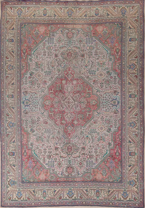 Geometric Wool Tabriz Persian Area Rug 10x13
