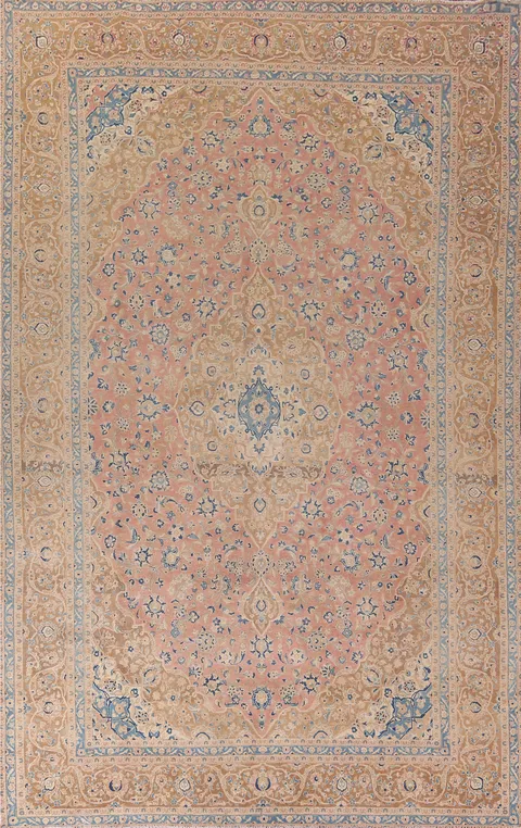 Traditional Pink Kashan Persian Large Rug 10x15