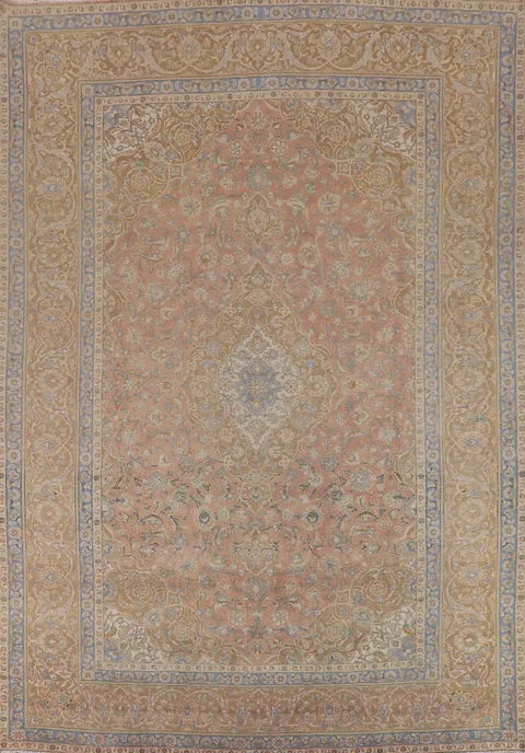 Vintage Pink Floral Kashan Persian Area Rug 10x13