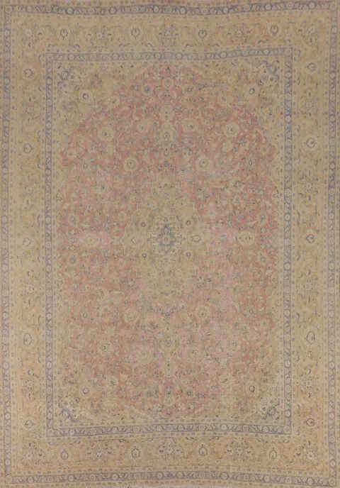 Traditional Pink Mashad Persian Area Rug 10x12
